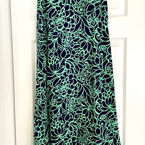 Talbots maxi stretch skirt navy/lime. Wide elastic 34" waist 38" skirt length.